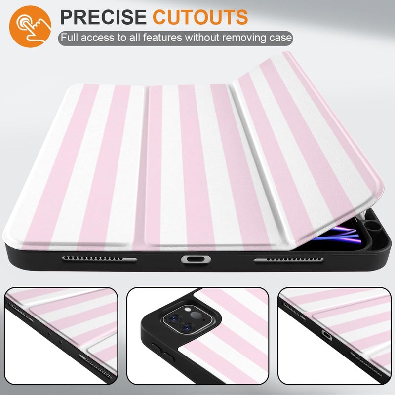 DONGKE Case for iPad Pro 12.9 inch 6th Generation 2022, Built-in Pencil Holder + Trifold Stand + Auto Wake/Sleep + Protective Cover for iPad Pro 12.9 5th/4th/3rd Gen- Pink Stripes - Image 3