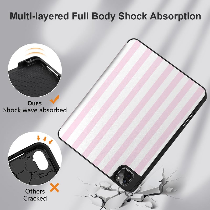 DONGKE Case for iPad Pro 12.9 inch 6th Generation 2022, Built-in Pencil Holder + Trifold Stand + Auto Wake/Sleep + Protective Cover for iPad Pro 12.9 5th/4th/3rd Gen- Pink Stripes - Image 5