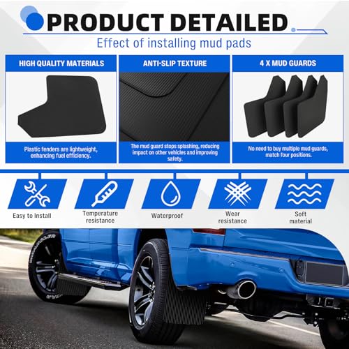 keepdsgn 4PCS Universal Mud Flaps for Pickup Trucks Vehicles Mudguard Splash Guards Front and Rear Set Flexible and Bendable Mudflaps Dirty Traps Fender Flares Compatible with Dodge Ram Ford GMC Toyota Tacoma - Image 2