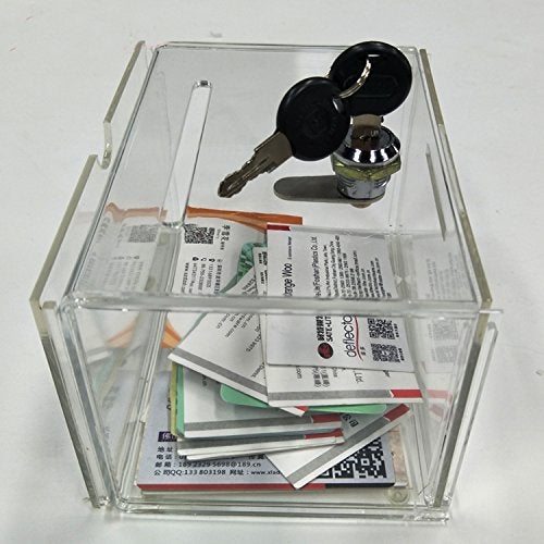 Yakri Acrylic Tips box, Ballot Box,Donation Collection Boxes with lock - safe and secure - Great for Business Card (L6.11xW4.53xH3.78inch) - Image 5