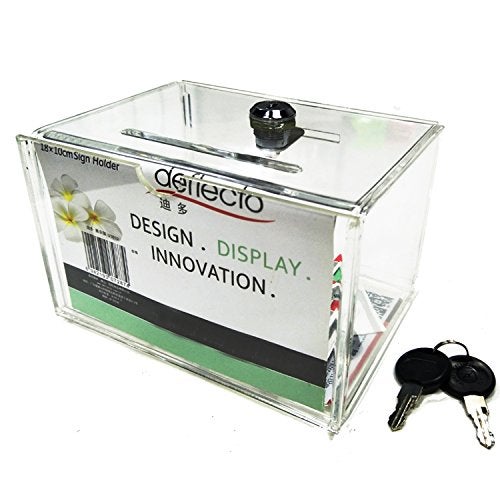 Yakri Acrylic Tips box, Ballot Box,Donation Collection Boxes with lock - safe and secure - Great for Business Card (L6.11xW4.53xH3.78inch) - Image 1