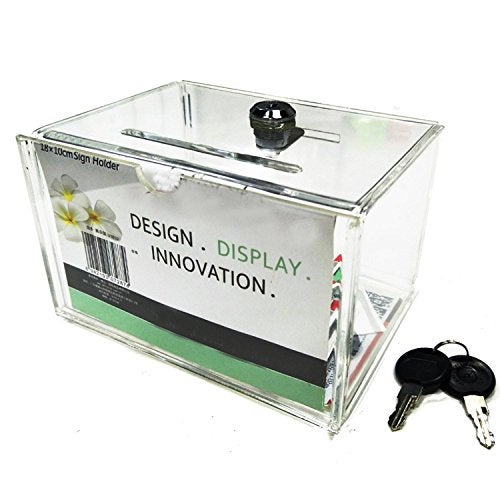 Yakri Acrylic Tips box, Ballot Box,Donation Collection Boxes with lock - safe and secure - Great for Business Card (L6.11xW4.53xH3.78inch) - Image 4