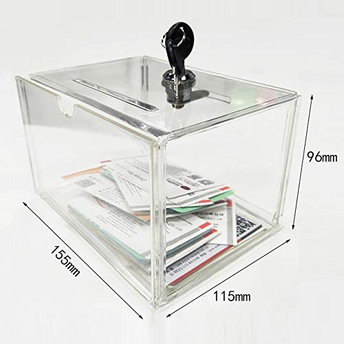Yakri Acrylic Tips box, Ballot Box,Donation Collection Boxes with lock - safe and secure - Great for Business Card (L6.11xW4.53xH3.78inch) - Image 3