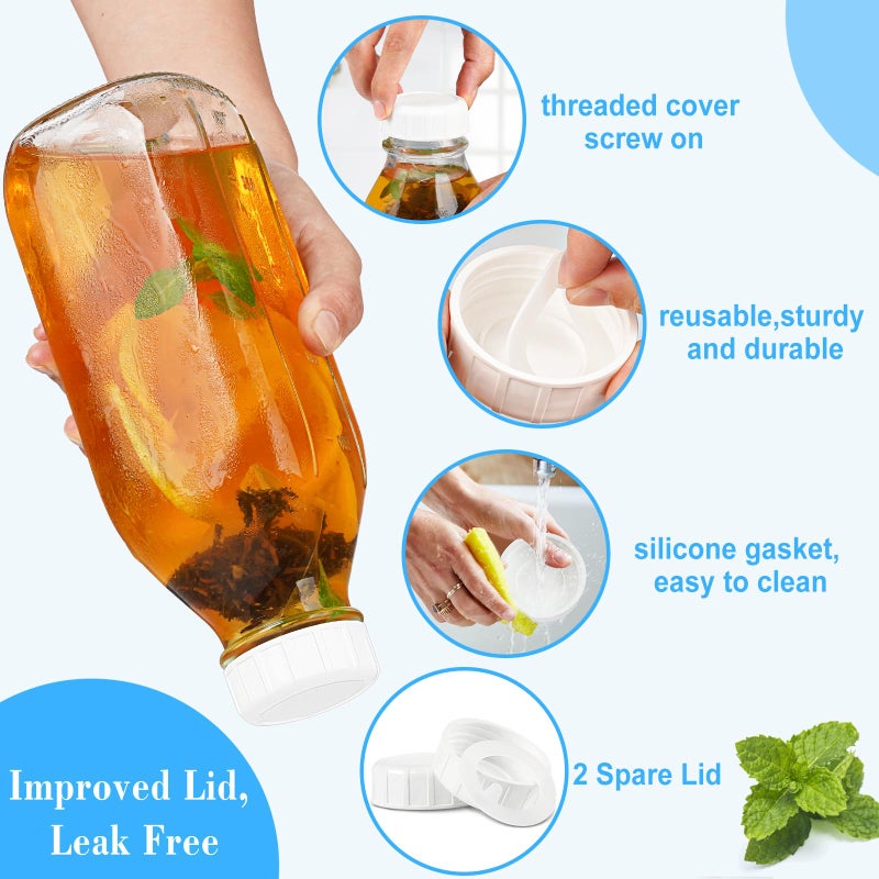 Syntic Liter Glass Milk Bottles w 100% Airtight Heavy Duty Screw Lid - 6 Pack 32 Oz Drinking Jars - Food Grade Glass Bottles for Milk, Honey, Jam - Dishwasher Safe(Extra 2 Lids and Stickers Included) - Image 2