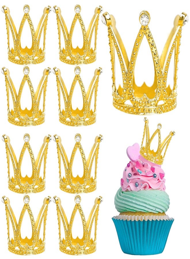 LAPOHI 9-Piece Gold Mini Crown Cake Toppers - Cute Queen/Princess Small Crowns, Ideal Cupcake Toppers for Birthdays, Princess-Themed Parties & Cake Decoration - Image 1