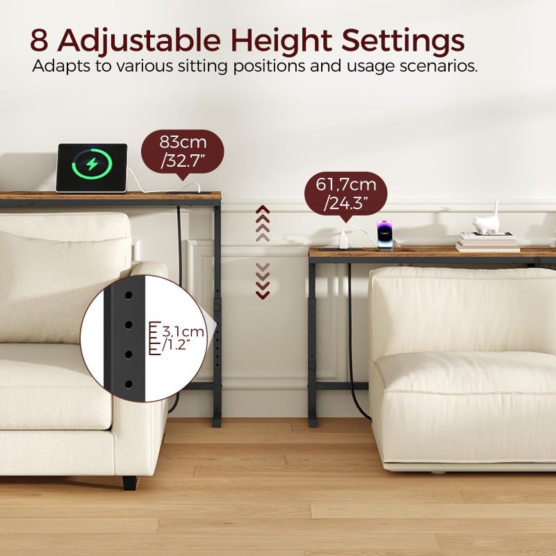 MAHANCRIS طاولة كونسول ضيقة MAHANCRIS بطول 78.7 بوصة مع ارتفاع قابل للتعديل (24.3 بوصة - 32.7 بوصة) و 2 مخرج طاقة، طاولة أريكة نحيفة خلف الأريكة، طاولة مدخل طويلة على شكل L لغرفة المعيشة، بني ريفي CTHR820E01 - Image 2