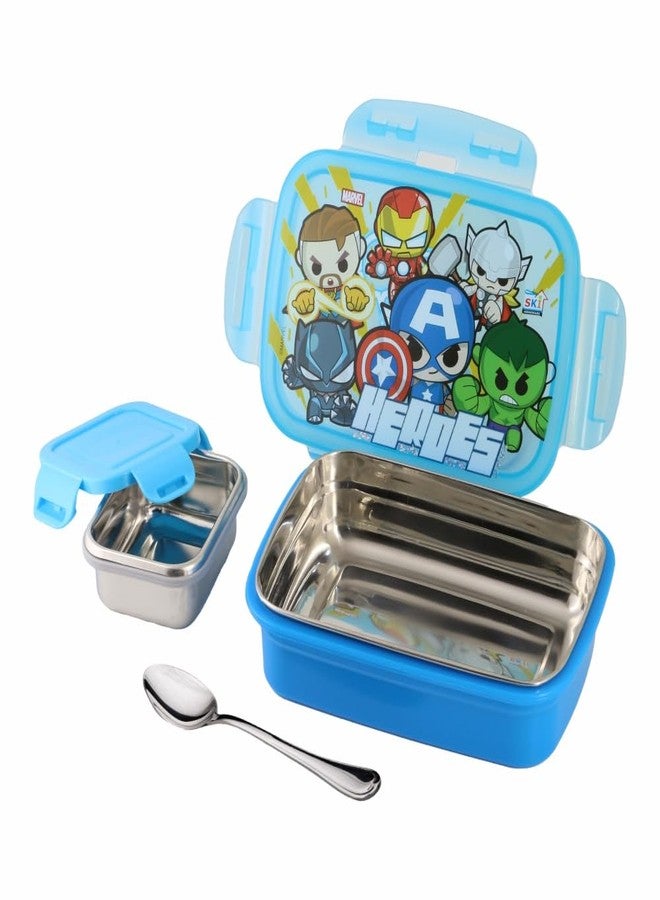 SKi Homeware Snap Lock Lunch Box with Stainless Steel Removable Inner Container +125ml Steel dabbi + Steel Spoon | Leak Resistant | Avenger - Image 2