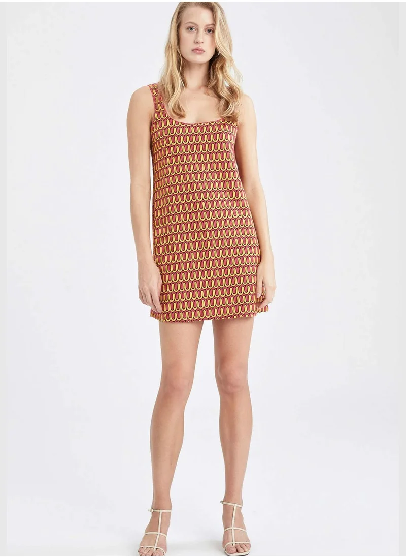 DeFacto Slim Fit Strappy Printed Mini Dress