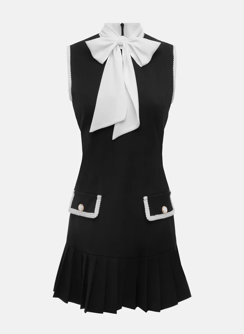 Lichi Sleeveless mini dress with bow on collar