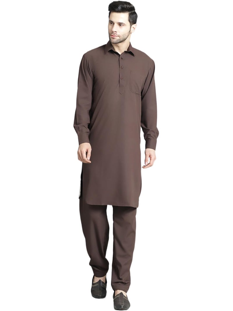 jompers قميص باثاني صلب للرجال من جومبرز مع سالوار باللون البني - Image 1