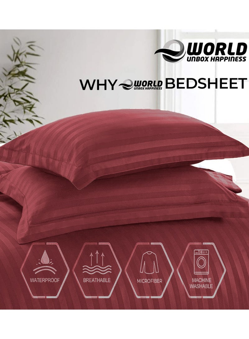 إي وورلد طقم فراش فاخر مكون من 4 قطع بتصميم مخطط باللون الذهب، يشمل 1 شرشف سرير عادي، 1 شرشف سرير مطاطي، و2 غطاء وسادة لراحة فاخرة مستوحاة من أجواء الفنادق، ومتوفر بأحجام كينج، كوين، وفردي. - Image 3