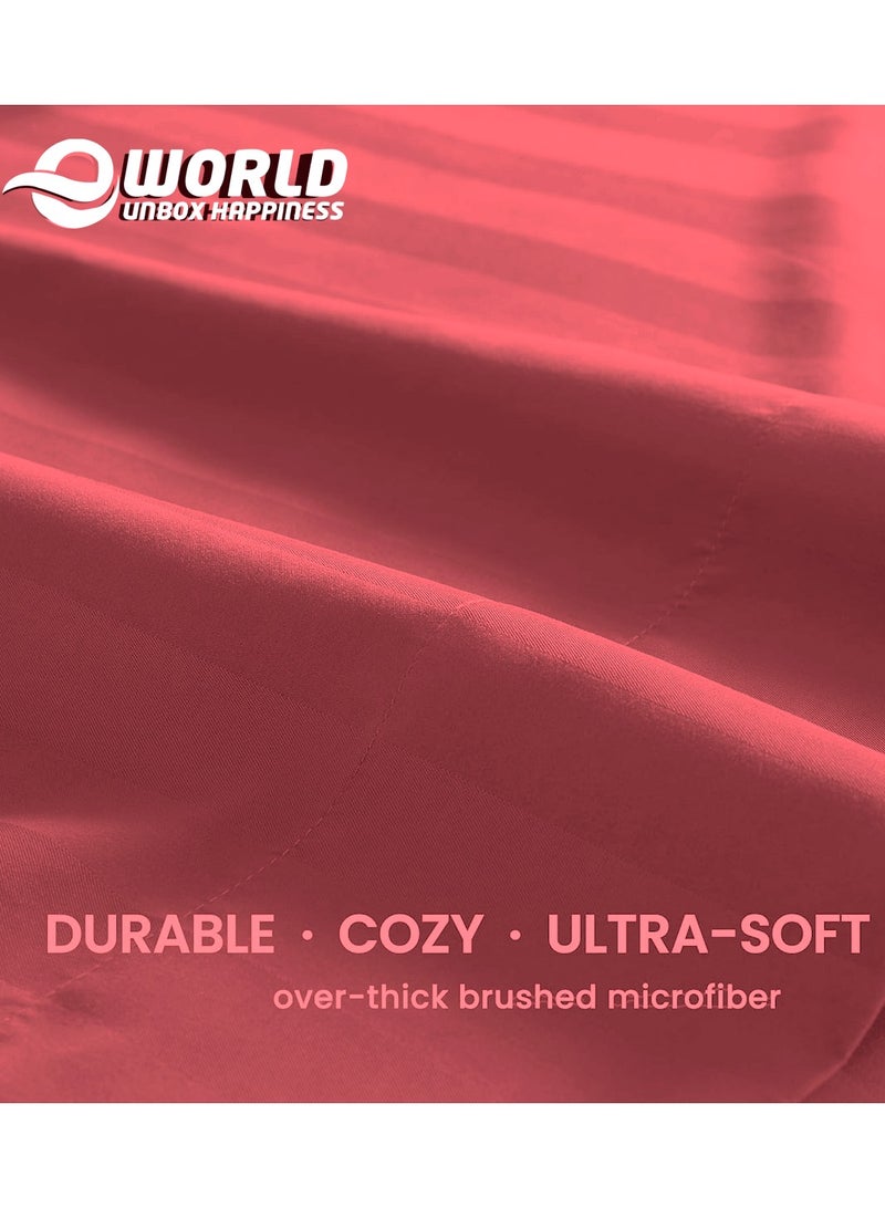 إي وورلد طقم فراش فاخر مكون من 4 قطع بتصميم مخطط باللون الذهب، يشمل 1 شرشف سرير عادي، 1 شرشف سرير مطاطي، و2 غطاء وسادة لراحة فاخرة مستوحاة من أجواء الفنادق، ومتوفر بأحجام كينج، كوين، وفردي. - Image 4