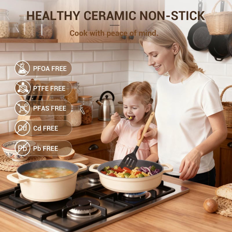 Ammeloo 8-Piece Non Stick Stock Pot with Lid, Ceramic Cooking Pot Set, 4.5 Qt All-in-One Non Toxic Soup Pot for All Stoves, Easy to Clean & Dishwasher Safe, Oven Safe, Induction Ready, PFOA PFAS Free - Image 3