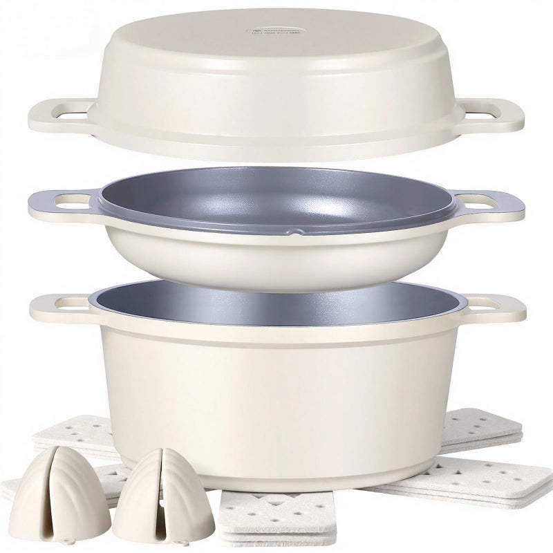 Ammeloo 8-Piece Non Stick Stock Pot with Lid, Ceramic Cooking Pot Set, 4.5 Qt All-in-One Non Toxic Soup Pot for All Stoves, Easy to Clean & Dishwasher Safe, Oven Safe, Induction Ready, PFOA PFAS Free - Image 1