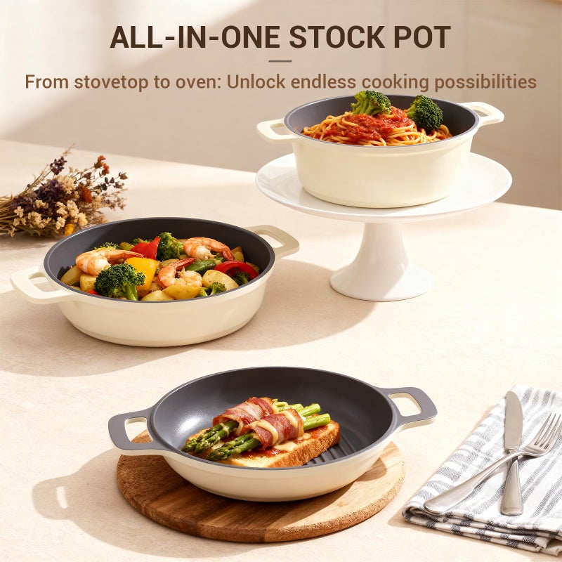 Ammeloo 8-Piece Non Stick Stock Pot with Lid, Ceramic Cooking Pot Set, 4.5 Qt All-in-One Non Toxic Soup Pot for All Stoves, Easy to Clean & Dishwasher Safe, Oven Safe, Induction Ready, PFOA PFAS Free - Image 2