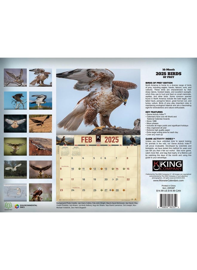 The KING Company - Ey Wall Calendar 16-Month X-Large Size 14X22, Best Eagle, Hawk, Birds Calendar By The King Company-Monster Calendars (2025 Birds Of Prey Wall Calendar) - Image 1