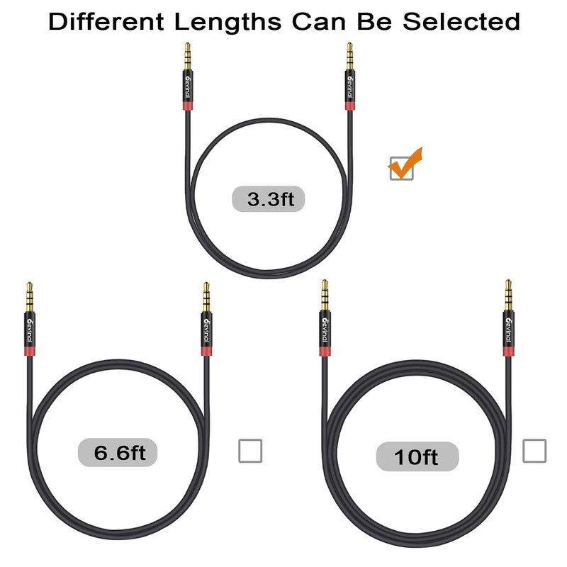 ديفينال كابل TRRS بطول 3.5 مم، كابل مساعد بقطر 1/8 بوصة و4 أقطاب، كابل نايلون ملتوي من نوع Mini-jack للصوت بطول 3.3 قدم (1 متر) (عبوة تحتوي على 2 كابلات) - Image 2