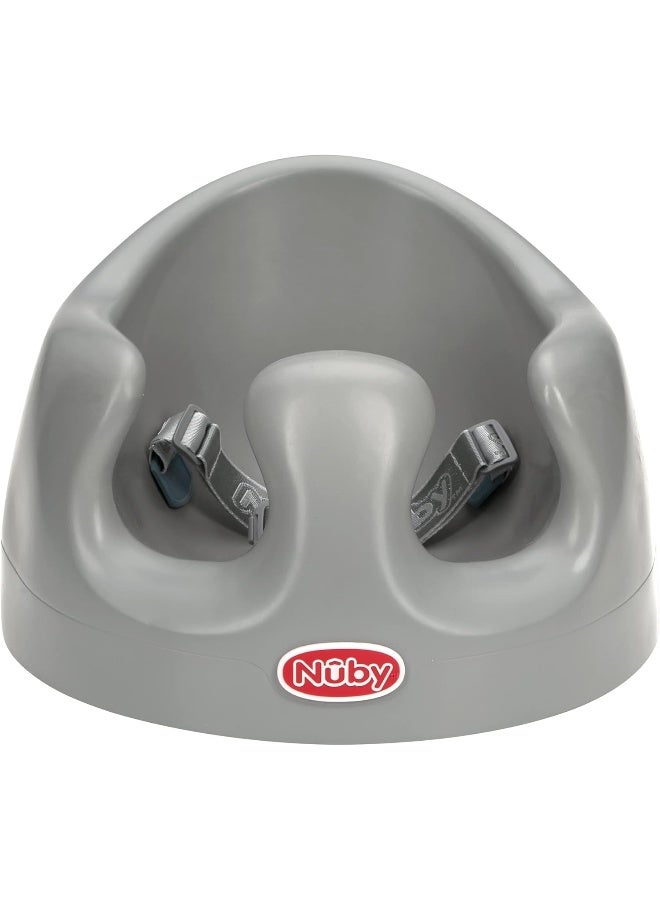 Nuby My Floor Seat, Soft Foam Cushion with Safety Harness and High Back Design, for Ages 4-12 Months, Gray - Image 1