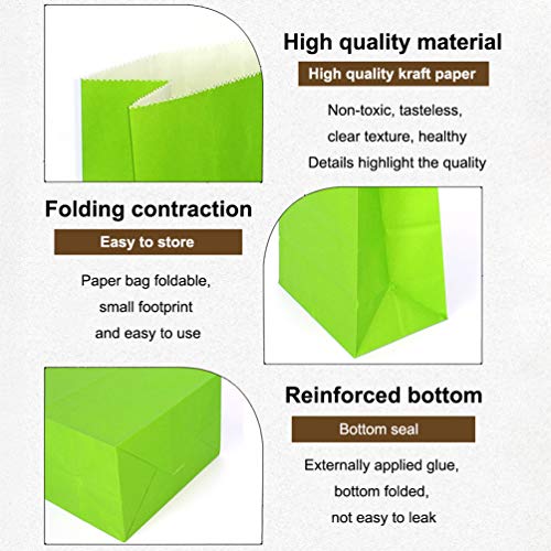 KEYYOOMY 100 CT Small Green Paper Bags Green Party Favor Bags Party Goodie Bag Paper Lunch Bag (100 CT, 3.1 X 5.1 X 9.4 In) - Image 4