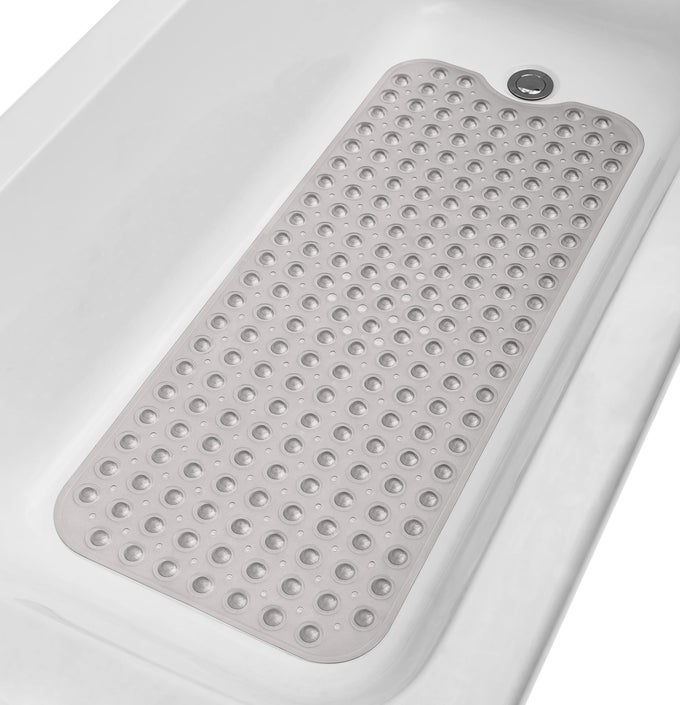 EXTRALONG NONSLIP BATHTUB SHOWER MAT 39X16 SMOOTHNONTEXTURED TUBS ONLY SAFE CLEAN MACHINEWASHABLE SUPERIOR GRIPDRAINAGE VINYL TRANSPARENT GRAY GREY