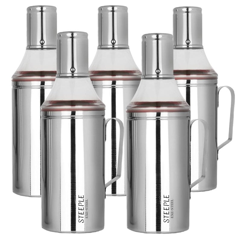 STEEPLE Stainless Oil Dispenser 1 litre Oil Bottle steel Oil Container Oil Can Cooking Oil Dispenser For Kitchen Set Pack Of 2 Silver