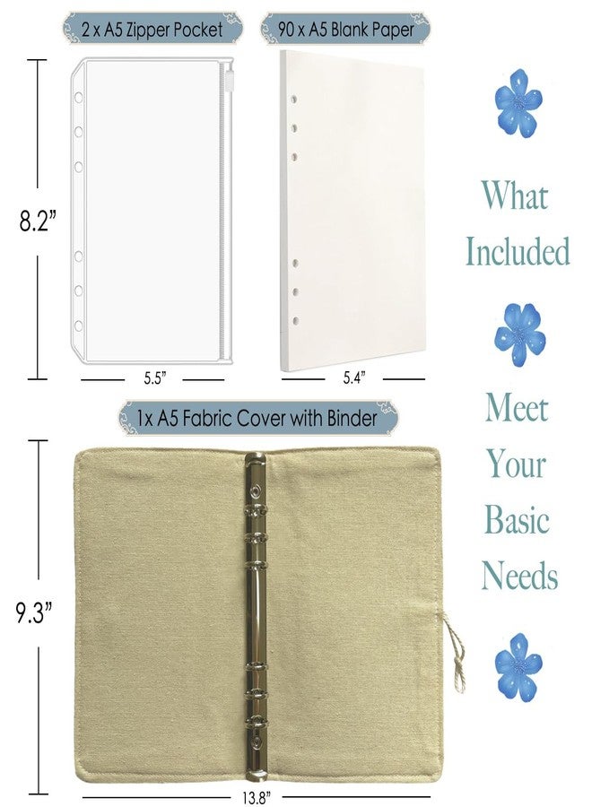ipoul A5 Binder 6 Ring, Embroidered Flower Journal, Refillable Notebook, 6"x8", A5 Sketchbook, Travel Journal for Women, White Gardenia, Binder Notebook, Planner Binder - Image 4