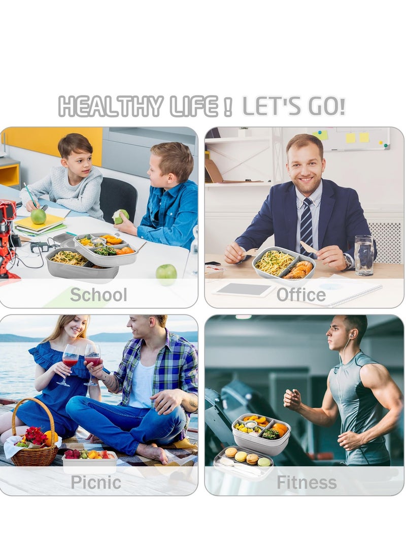Chielor Chielor Bento Box Adults Lunch Box, Bento Lunch Box for Men Women Boys Girls School, Leakproof Lunch Containers with Lunch Bag, Cup, Spoon, Forks, Dishcloth, Microwave/Dishwasher/Freezer Safe  - Image 5