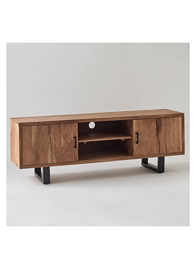 Home Box وحدة تلفاز من الخشب الصلب ذات حافة حية ببابين كوتا لتلفزيونات تصل إلى 65 إنش 40 x 55 x 160 سم  - Image 1