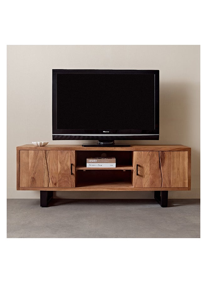 Home Box وحدة تلفاز من الخشب الصلب ذات حافة حية ببابين كوتا لتلفزيونات تصل إلى 65 إنش 40 x 55 x 160 سم  - Image 3