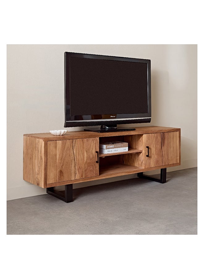 Home Box وحدة تلفاز من الخشب الصلب ذات حافة حية ببابين كوتا لتلفزيونات تصل إلى 65 إنش 40 x 55 x 160 سم  - Image 2