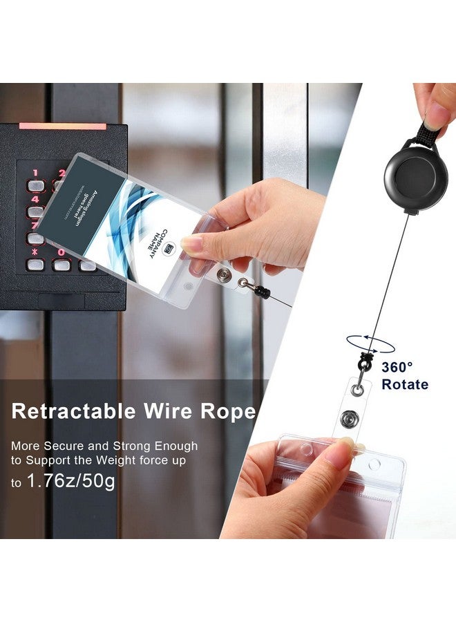 Marspark 50 Pieces Neck Lanyards For Id Badges Flat Lanyard With Retractable Reel Black Lanyards For Id Badges 50 Pieces Vertical Name Badge Holder Transparent Id Card Holders For School Office Home Student - Image 4