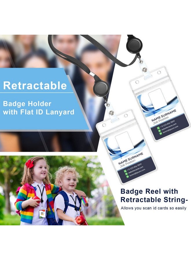 Marspark 50 Pieces Neck Lanyards For Id Badges Flat Lanyard With Retractable Reel Black Lanyards For Id Badges 50 Pieces Vertical Name Badge Holder Transparent Id Card Holders For School Office Home Student - Image 3