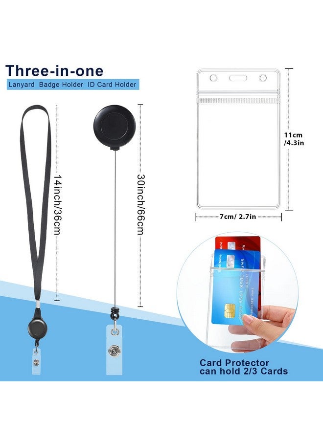 Marspark 50 Pieces Neck Lanyards For Id Badges Flat Lanyard With Retractable Reel Black Lanyards For Id Badges 50 Pieces Vertical Name Badge Holder Transparent Id Card Holders For School Office Home Student - Image 2