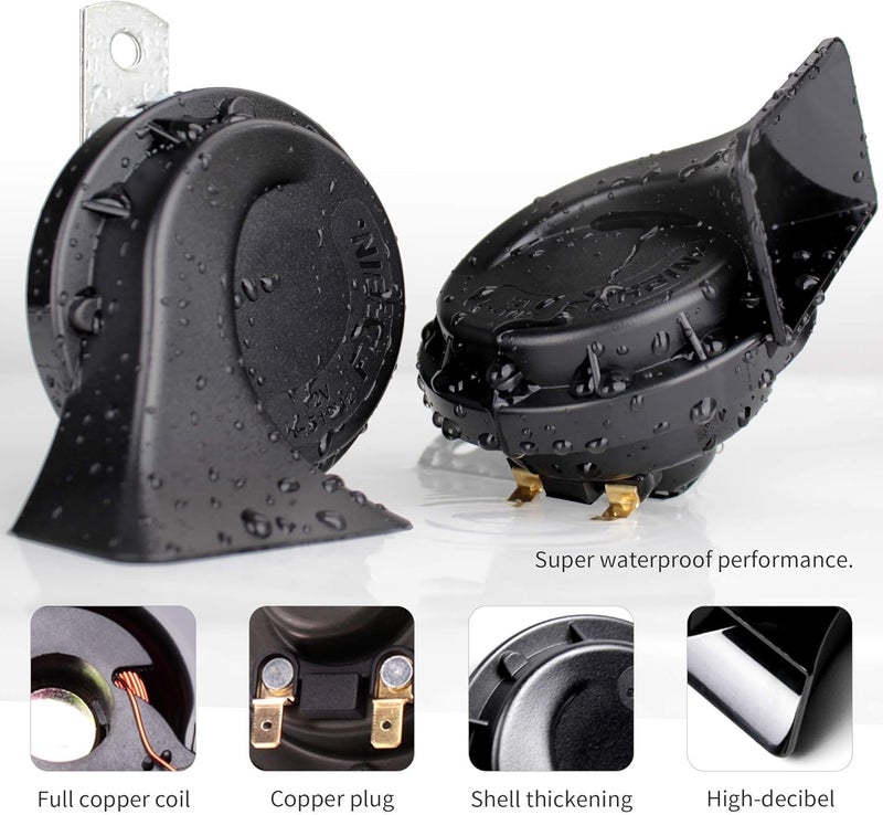 FARBIN Loud Truck Horn 12v Air Horn Loud Car Horn Kit with Relay Harness and Switch Button for Truck Car Train Motorcycle (Black horn with harness and button) - Image 2