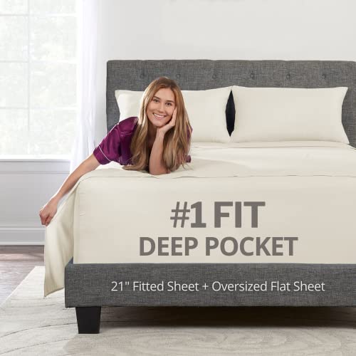 DeaLuxe Extra Deep Pocket King BedSheets  4Piece Includes 1821 Inch Super Extra Deep Pocket Fitted Sheet  Real Oversize Flat Sheet  2 Zipper Closure Pillowcases  King Size  Ivory Off White
