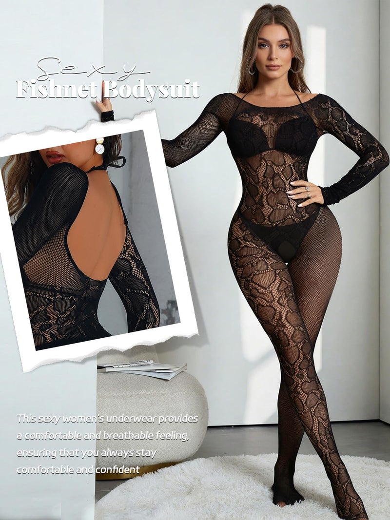 Buitifo Womens Sexy Tights Lingerie Body Stockings Mesh Bodysuit Jumpsuit Nightwear Black M - Image 2