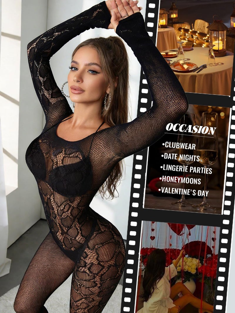 Buitifo Womens Sexy Tights Lingerie Body Stockings Mesh Bodysuit Jumpsuit Nightwear Black M - Image 4