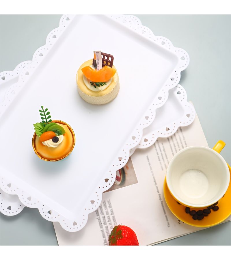 2pcs Rectangle White Plastic Fruit Plate Mousse Dessert Tray Rectangular Pastry Plate Western Style Snack Cake Serving Tray - Image 4