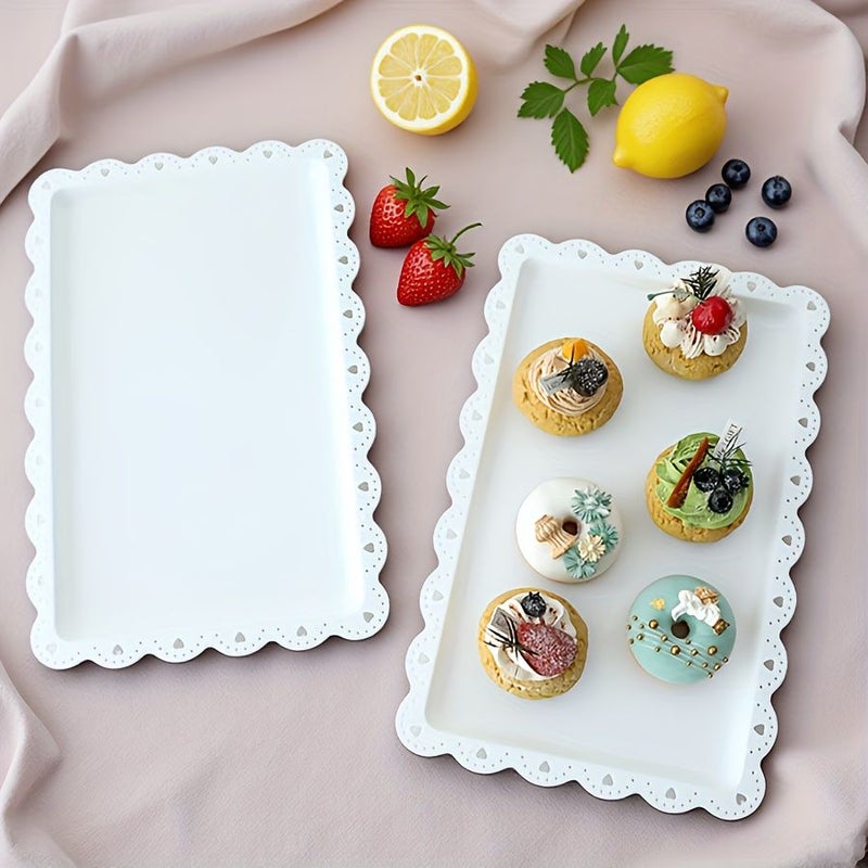 2pcs Rectangle White Plastic Fruit Plate Mousse Dessert Tray Rectangular Pastry Plate Western Style Snack Cake Serving Tray - Image 1