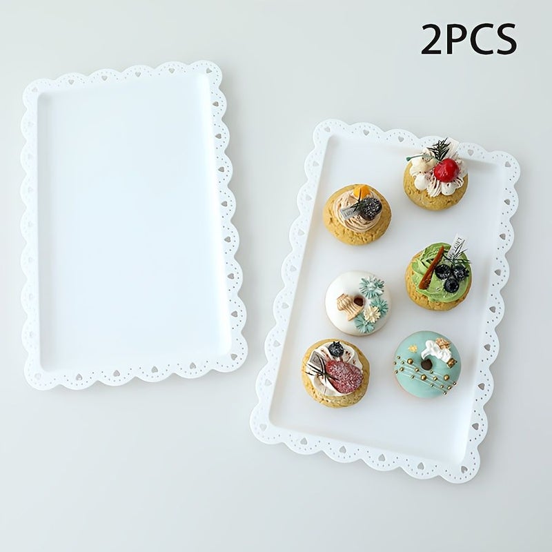 2pcs Rectangle White Plastic Fruit Plate Mousse Dessert Tray Rectangular Pastry Plate Western Style Snack Cake Serving Tray - Image 2