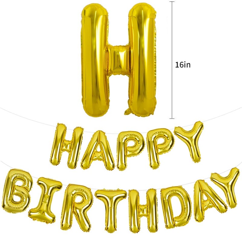 TONIFUL 3D Gold Happy Birthday Balloons Banner with Ribbon Straw, 16 Inch Mylar Foil Letters Birthday Sign Banner Balloon Bunting Reusable for Girls Boys Kids & Adults Birthday Halloween Supplies - Image 2