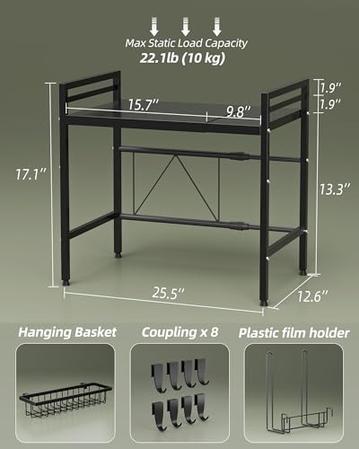 NETEL Expandable Microwave Stand,2 Tier Metal Kitchen Countertop Organizer Shelves with Paper Towel Holder and Baskets,Bakers Rack,Microwave Shelf,Microwave Oven Rack,55lbs Weight Capacity - Image 2