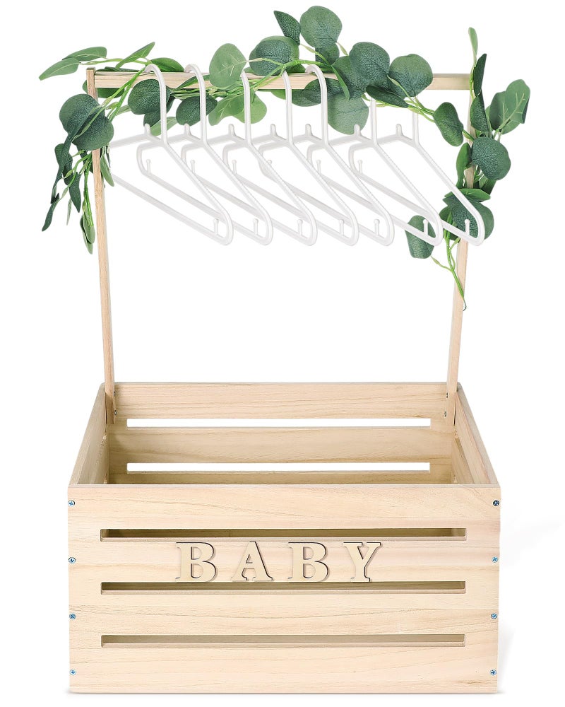 Barydat Barydat Large Wooden Baby Shower Crate Closet with Handle and Garland 177inch Baby Shower Basket for Newborn Girl Boys Gifts Pregnancy New ParentWood Color