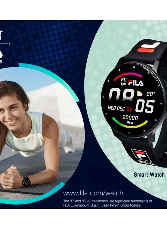 FILA Fila Unisex Round Shape Smart Watch With Black Silicone Strap, SW/25B, size 45mm