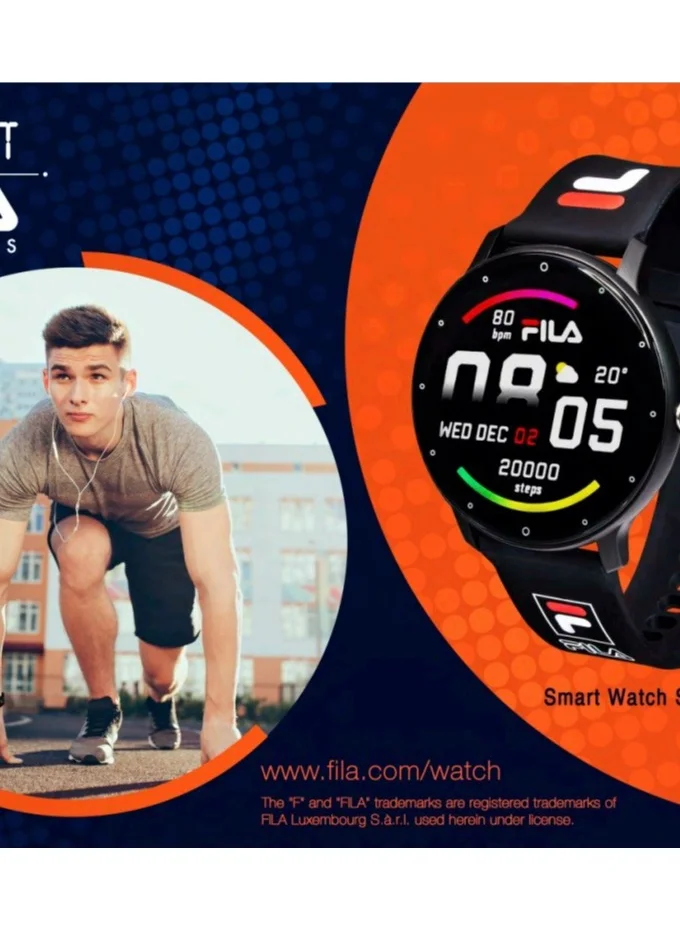 FILA Fila Unisex Round Shape Smart Watch With Black Silicone Strap, SW/25B, size 45mm