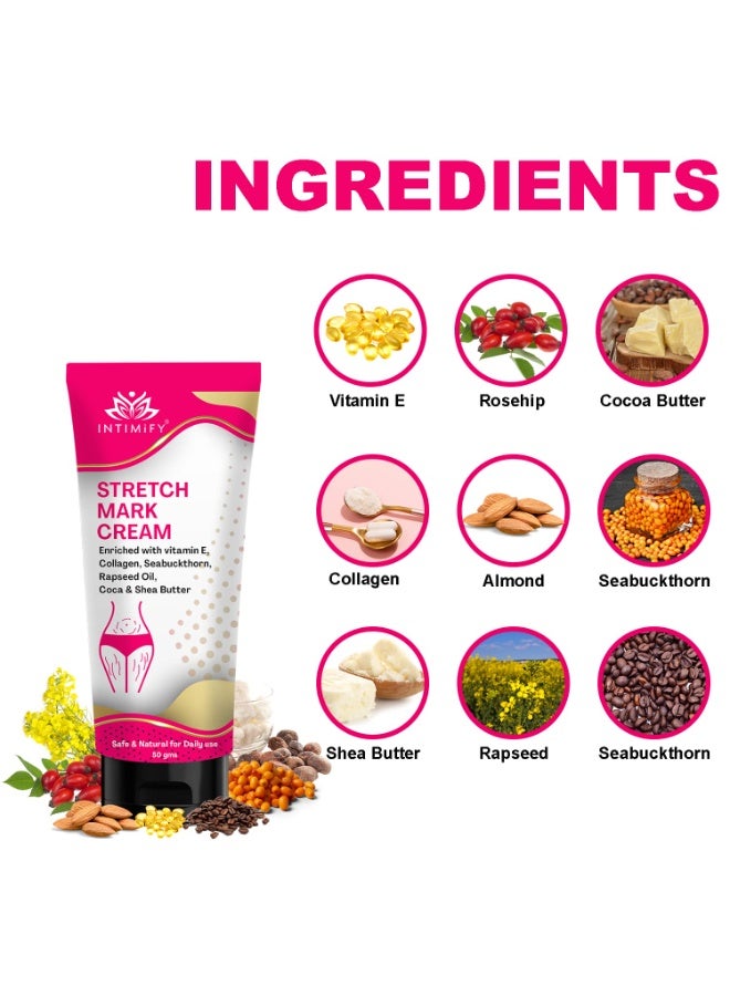 INTIMIFY كريم لإزالة علامات التمدد للنساء، كريم علامات التمدد للحمل، كريم علامات التمدد أثناء الحمل، كريم لإزالة علامات التمدد بعد الحمل 50 جرام (عبوة واحدة) - Image 4
