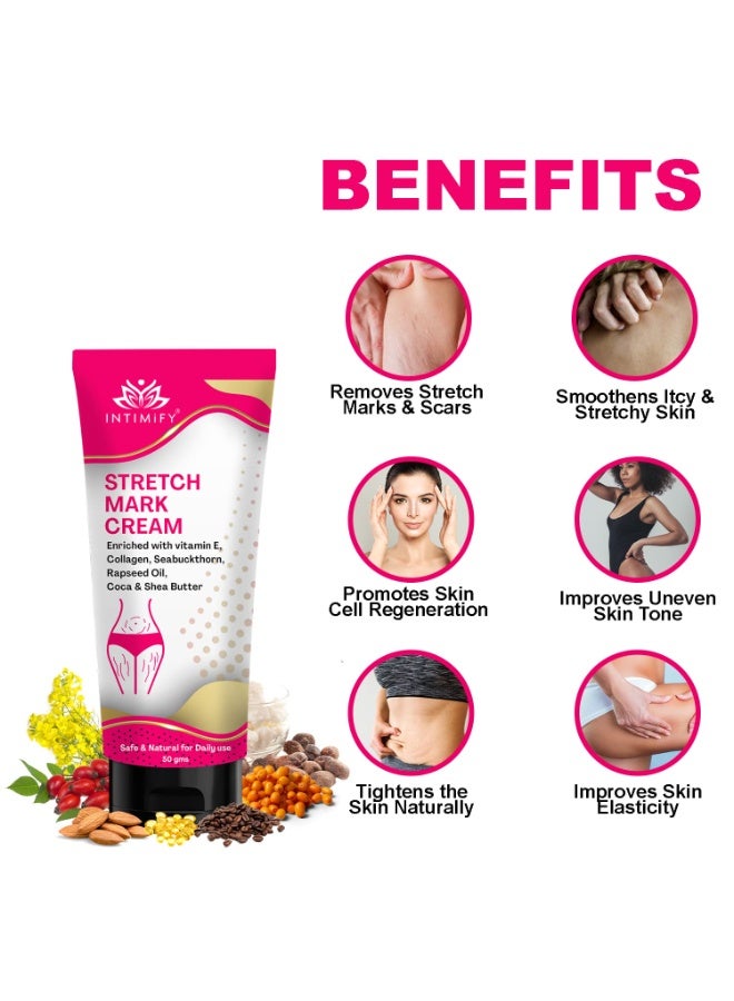 INTIMIFY كريم لإزالة علامات التمدد للنساء، كريم علامات التمدد للحمل، كريم علامات التمدد أثناء الحمل، كريم لإزالة علامات التمدد بعد الحمل 50 جرام (عبوة واحدة) - Image 3
