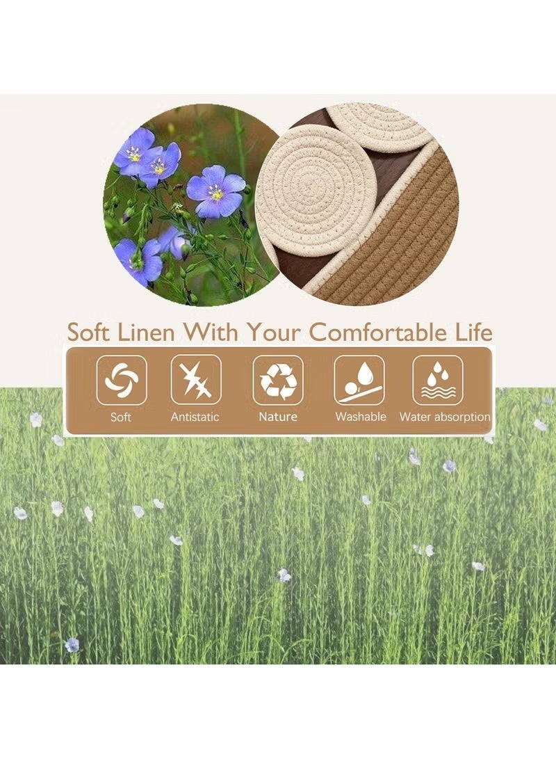 Boho Handwoven Area Rugs Oval For Living Room - Non-Slip Small Rugs & Carpets, Natural Linen Fiber, Washable Door Mats, Suitable For Bed Room, Bathroom & Kitchen, Room Decor For Family (Beige) - Image 5