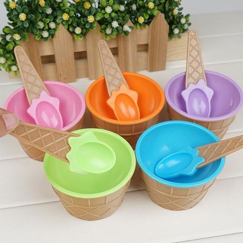 Fayby kids plastic BPA free Ice cream bowl set with spoon comes with Assorted color multicolor 6 - Image 4