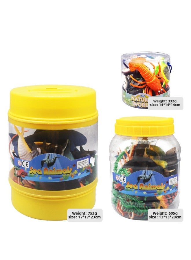 Simulation Marine Animal Model Children's Cognitive Educational Leisure Underwater World Shark Holding Toy Barrel Boy-Color:Double Cover VAT Ocean - Image 5